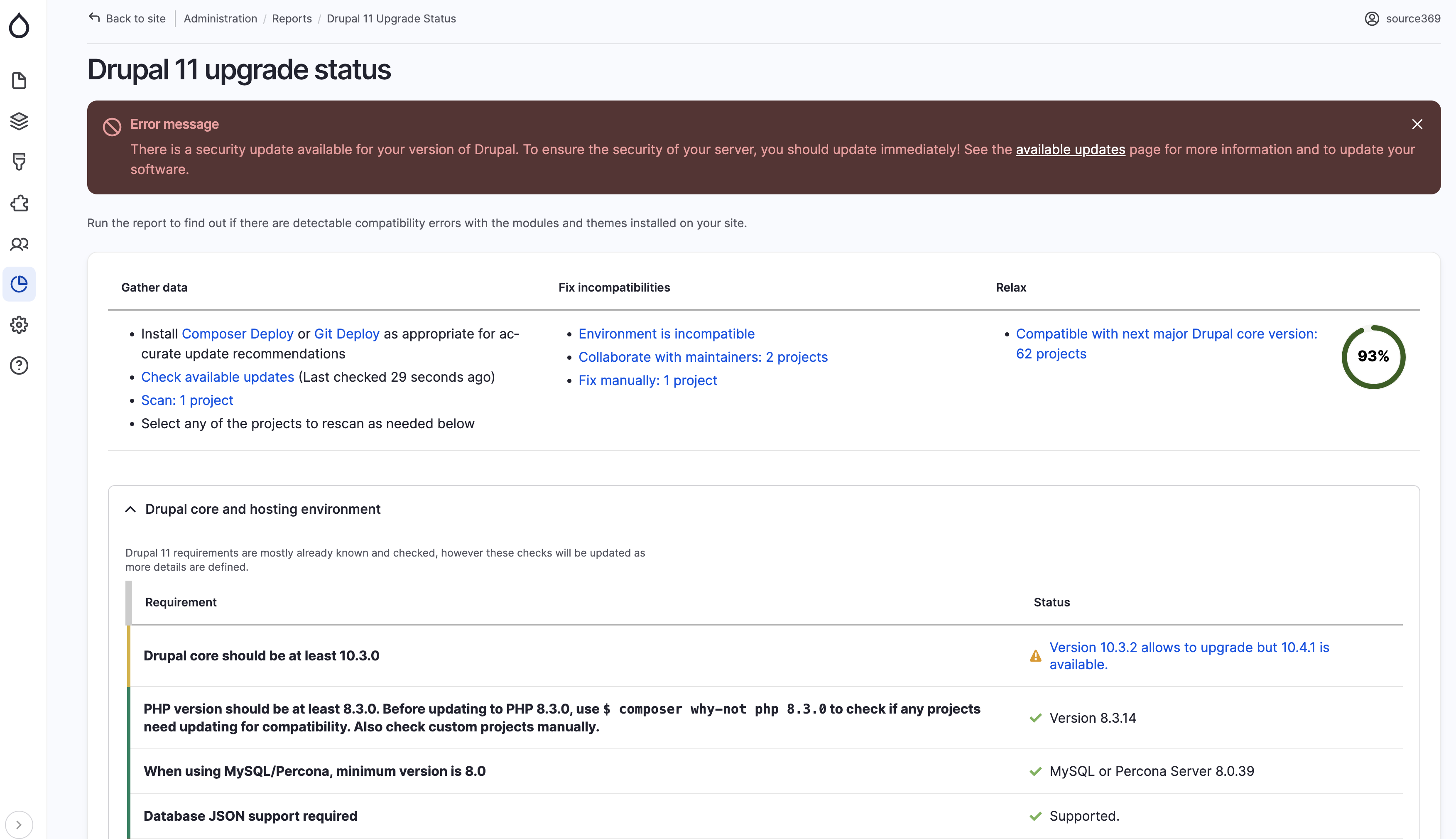 Upgrade Status Page for Drupal11 compatibility check
